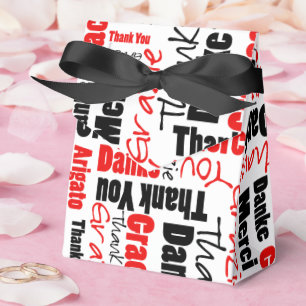 Thank You Multilingual Word Collage Red Black Favour Box