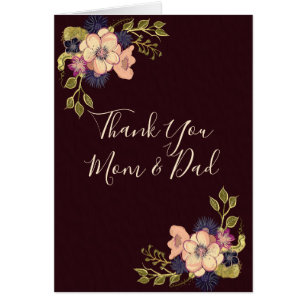 Thank You Mum and Dad , Burgundy Floral Card