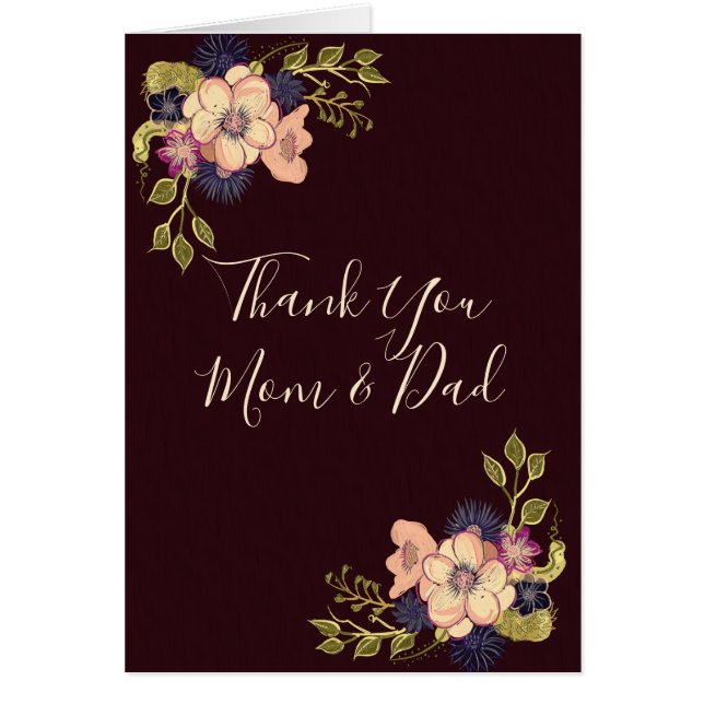 Thank You Mum and Dad , Burgundy Floral Card (Front)