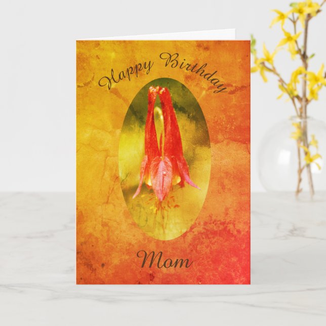 Thank You Mum Columbine Flower Art Birthday Card (Yellow Flower)
