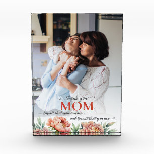 Thank You Mum Floral Pastel Pink Peonies Custom Photo Block