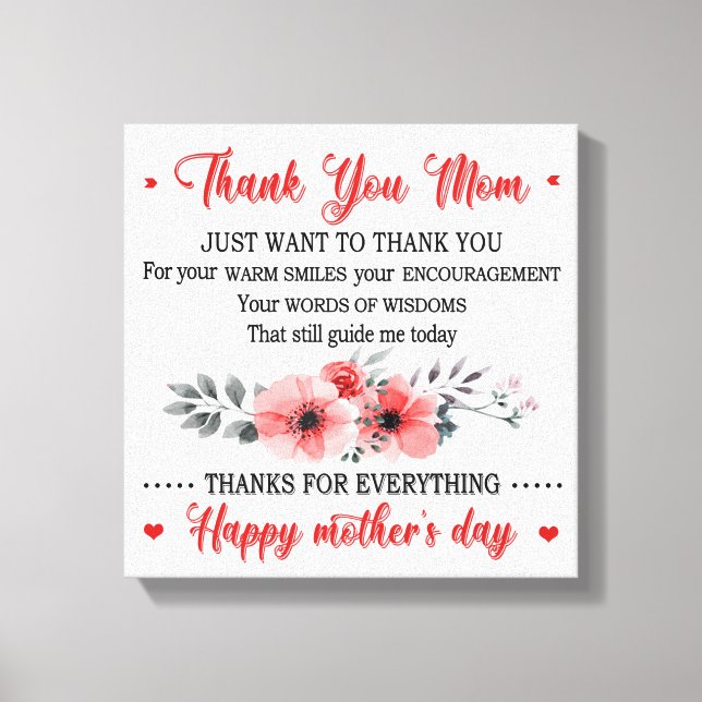 Thank You Mum Happy Mother's Day Canvas Print (Front)