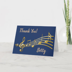 Thank You, Music, Personalised, Blue Greeting Card