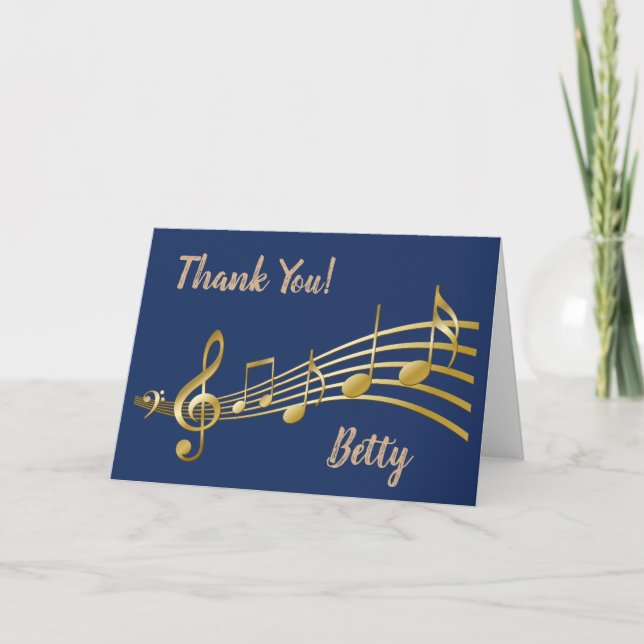 Thank You, Music, Personalised, Blue Greeting Card (Front)