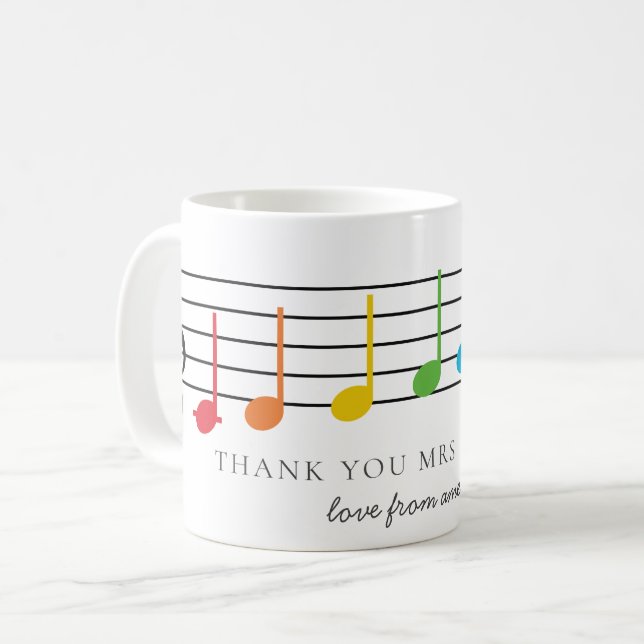 Thank You Music Teacher Appreciation Rainbow Notes Coffee Mug (Front Left)