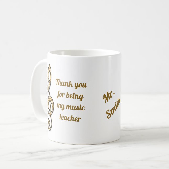 Thank You Music Teacher Gold Clef Appreciation Coffee Mug (Front Left)