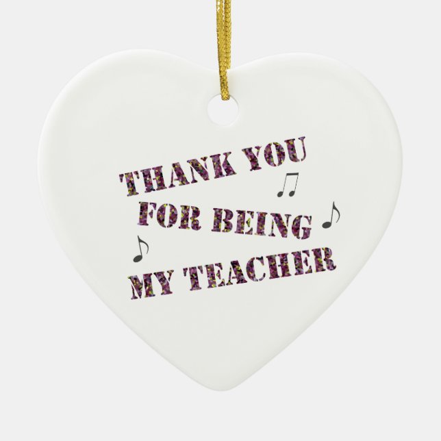 Thank You Music Teacher Instructor Appreciation Ceramic Tree Decoration (Front)