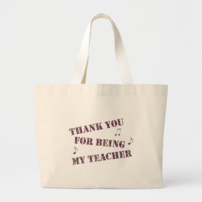 Thank You Music Teacher Musical Notes Appreciation Large Tote Bag (Front)