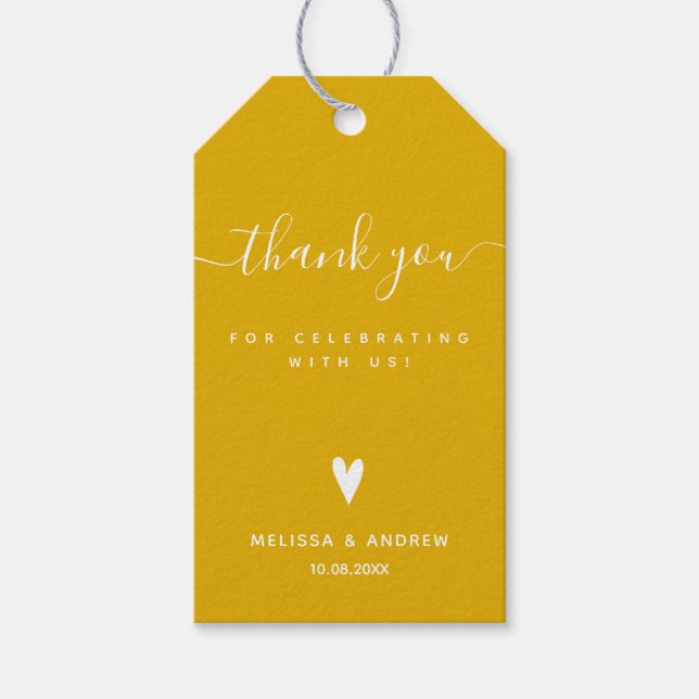 Thank You - Mustard Yellow Wedding Favour Gift Tag (Front)
