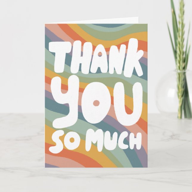 THANK YOU Muted Rainbow Curvy Stripes CUSTOM  Card (Front)