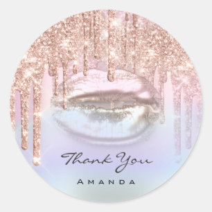 Thank You Name16th Bridal Rose Holograph Kiss Lips Classic Round Sticker
