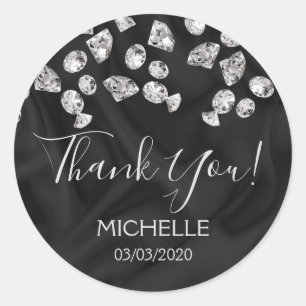 Thank You Name 16 birthday black silk diamonds Classic Round Sticker