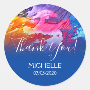 Thank You Name 16 birthday girly abstract art Classic Round Sticker