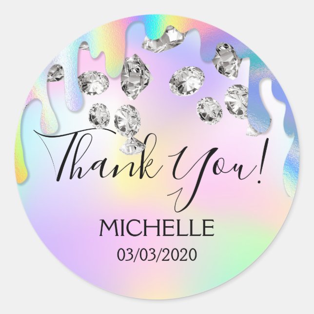Thank You Name 16 birthday girly unicorn holograph Classic Round Sticker (Front)