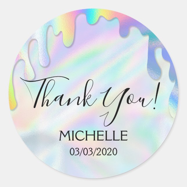 Thank You Name 16 birthday girly unicorn holograph Classic Round Sticker (Front)