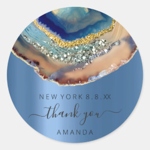 Thank You Name 16th Bridal Agate Glitter Blue Navy Classic Round Sticker