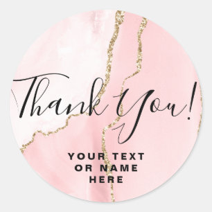 Thank You Name 16th Bridal Birthday Pink Agate Classic Round Sticker