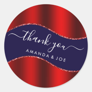 Thank You Name 16th Bridal Blue Navy Red Classic Round Sticker