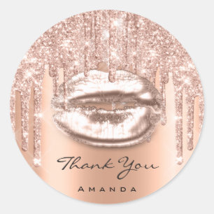 Thank You Name 16th Bridal Copper Rose Drips Lips Classic Round Sticker