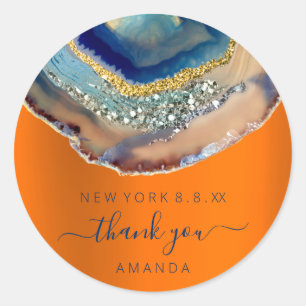 Thank You Name 16th Bridal Glitter Gold Navy Classic Round Sticker