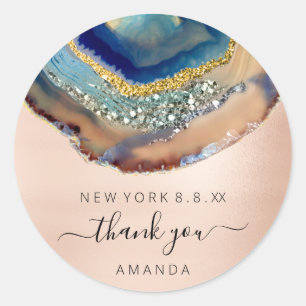Thank You Name 16th Bridal Glitter Rose Blush Blue Classic Round Sticker