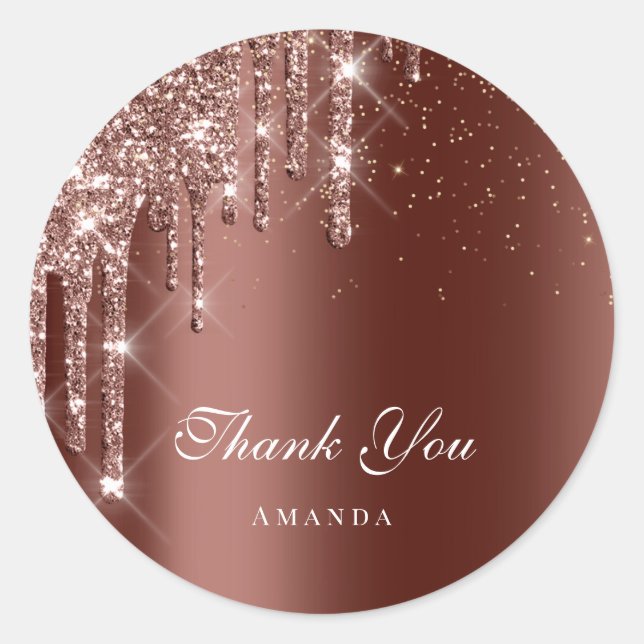 Thank You Name 16th Bridal Gold Drips Brown Weddin Classic Round Sticker (Front)