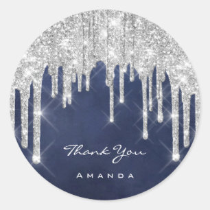 Thank You Name 16th Bridal Grey Glitter Blue Navy Classic Round Sticker