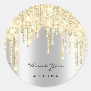 Thank You Name 16th Bridal Grey Gold Glitter Spark Classic Round Sticker