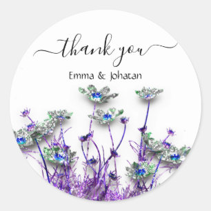 Thank You Name 16th Bridal Meadow Flowers Purple Classic Round Sticker