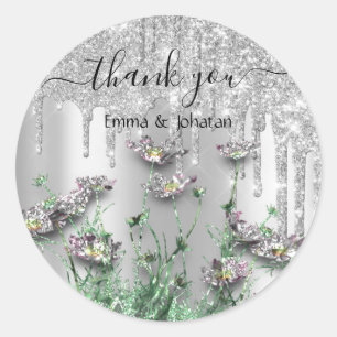 Thank You Name 16th Bridal Meadow Wildflowers Drip Classic Round Sticker
