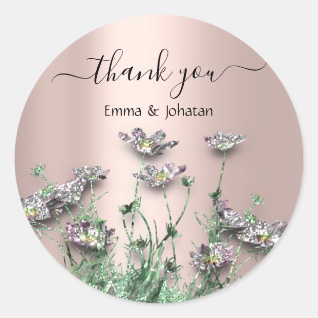 Thank You Name 16th Bridal Meadow Wildflowers Rose Classic Round Sticker (Front)