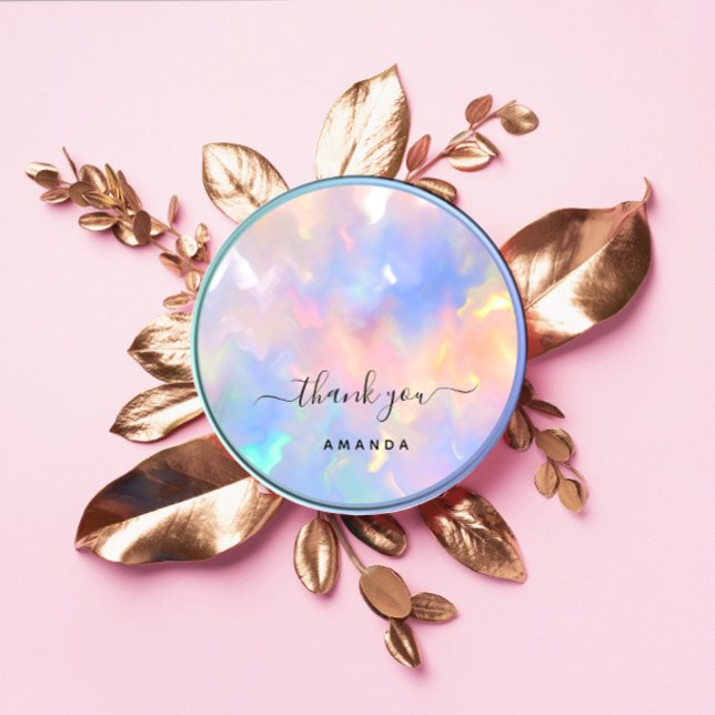 Thank You Name 16th Bridal Pink Holograph Unicorn Classic Round Sticker (Creator Uploaded)