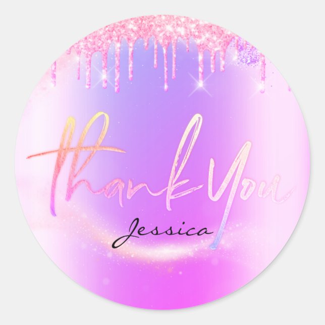 Thank You Name 16th Bridal Pink Purple Glitter Classic Round Sticker (Front)