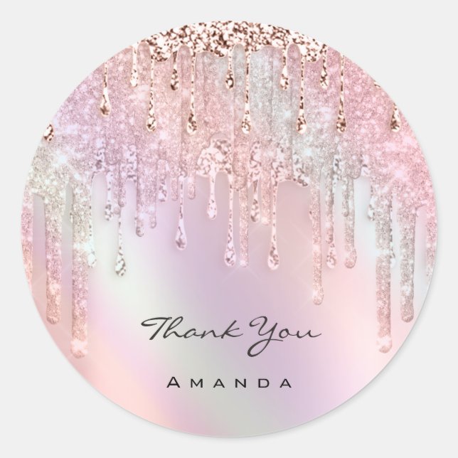 Thank You Name 16th Bridal Pink Rose Holographic Classic Round Sticker (Front)