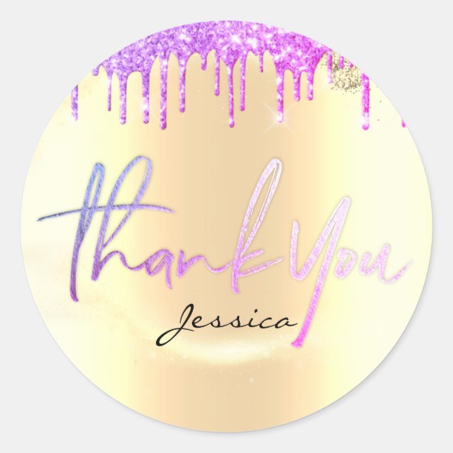 Thank You Name 16th Bridal Purple Gold Glitter Classic Round Sticker (Front)