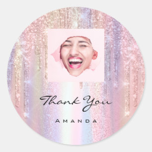 Thank You Name 16th Bridal Rose Custom Photo  Classic Round Sticker