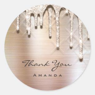 Thank You Name 16th Bridal Rose Glitter 3d Classic Round Sticker