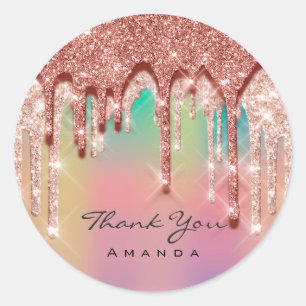 Thank You Name 16th Bridal Rose Glitter 3Deffect Classic Round Sticker