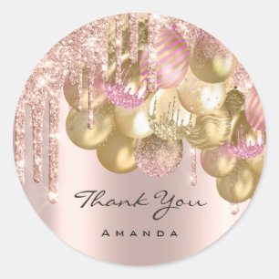 Thank You Name 16th Bridal Rose Glitter Ballons Classic Round Sticker