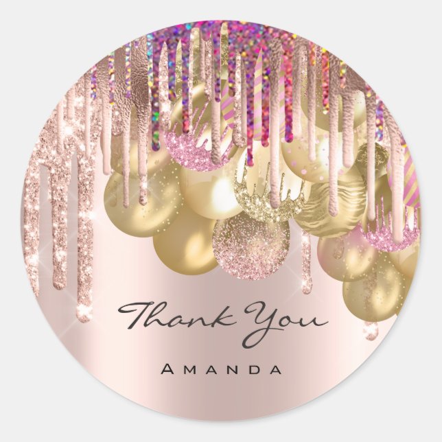 Thank You Name 16th Bridal Rose Glitter Ballons Classic Round Sticker (Front)