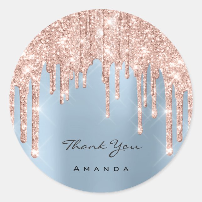 Thank You Name 16th Bridal Rose Glitter Blue Classic Round Sticker (Front)