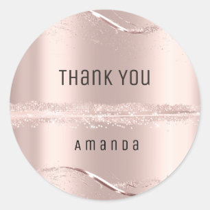 Thank You Name 16th Bridal Rose Glitter Blush Lux Classic Round Sticker