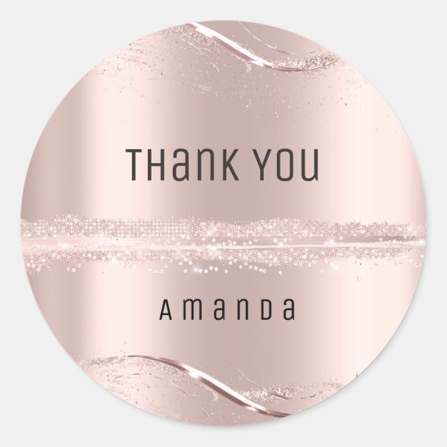 Thank You Name 16th Bridal Rose Glitter Blush Lux Classic Round Sticker (Front)