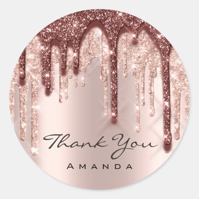 Thank You Name 16th Bridal Rose Glitter Brown Classic Round Sticker (Front)