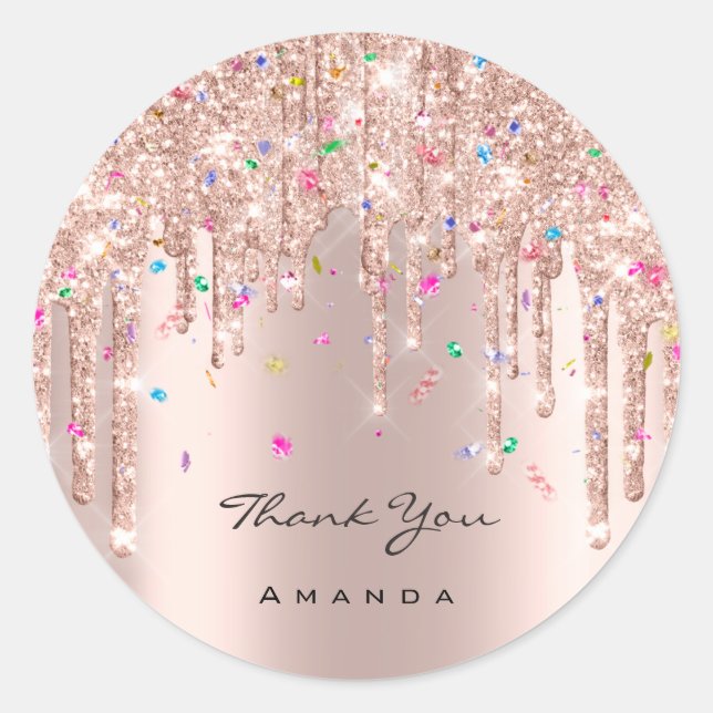 Thank You Name 16th Bridal Rose Glitter Confetti Classic Round Sticker (Front)