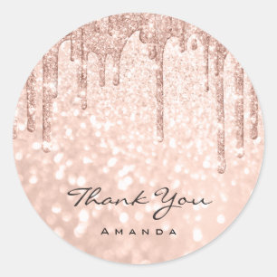 Thank You Name 16th Bridal Rose Glitter Drips Classic Round Sticker