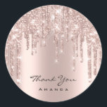 Thank You Name 16th Bridal Rose Glitter Drips Lux Classic Round Sticker<br><div class="desc">FlorenceK design</div>