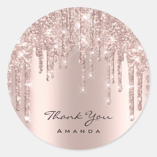 Thank You Name 16th Bridal Rose Glitter Drips Lux Classic Round Sticker (Front)