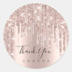 Thank You Name 16th Bridal Rose Glitter Drips VIP Classic Round Sticker