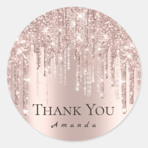 Thank You Name 16th Bridal Rose Glitter Drips VIP Classic Round Sticker